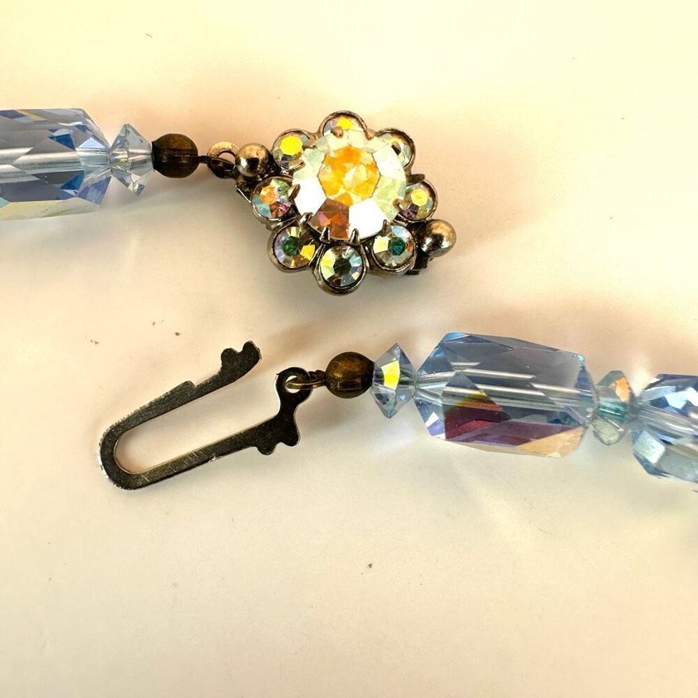 blue aurora borealis crystal vintage necklace - Picture 8 of 11